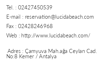 Lucida Beach Hotel iletiim bilgileri